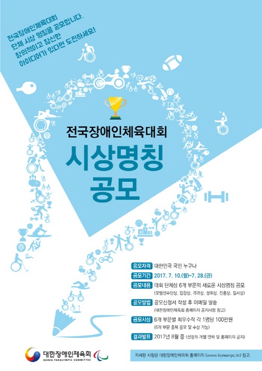 대한장애인체육회, 단체전 시상 명칭 공모