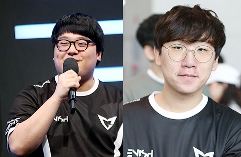 삼성 갤럭시의 톱 라이너 '큐베' 이성진(왼쪽)과 원거리 딜러 '룰러' 박재혁.