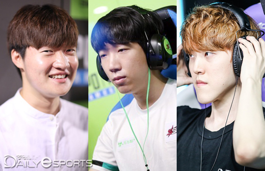 SSL 프리미어 시즌2 7주차에 나란히 출격하는 상위권 프로토스 선수인 김대엽, 백동준, 김도우(왼쪽부터).