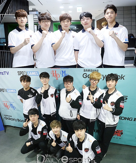 롤드컵 직행 티켓을 놓고 일전을 펼치는 kt 롤스터(위)와 SK텔레콤 T1.