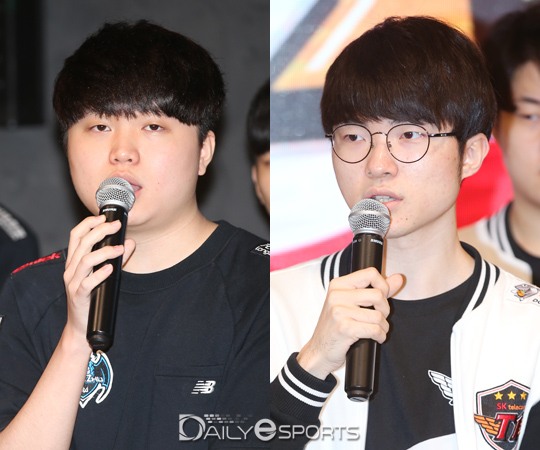롱주 게이밍 '비디디' 곽보성(왼쪽)과 SK텔레콤 T1 '페이커' 이상혁.