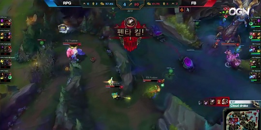 페네르바체의 원거리 딜러 'padden' 에게 코파랄의 코그모가 펜타킬을 달성한 장면.