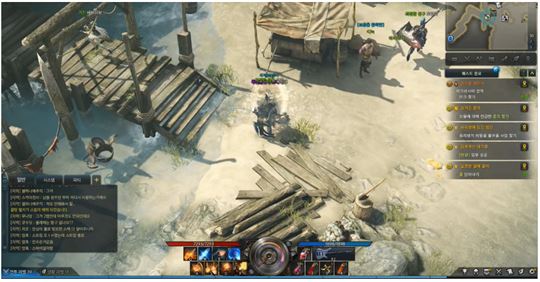 섬에 상륙한 모습