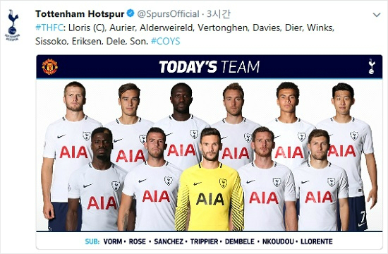 손흥민은 맨체스터 유나이티드 원정에 햄스트링을 다친 간판 골잡이 해리 케인을 대신해 최전방 공격수로 나섰지만 62분 교체될 때 까지 왕성한 움직임을 보여준 것 외에는 강렬한 인상을 남기지 못했다.(사진=토트넘 공식 트위터 갈무리)