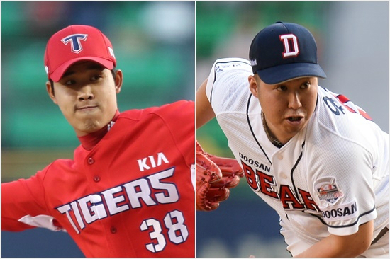 '초짜냐, 타짜냐' 29일 한국시리즈 4차전에서 선발 격돌하는 KIA 임기영(왼쪽)과 두산 유희관.(자료사진=KIA, 두산)