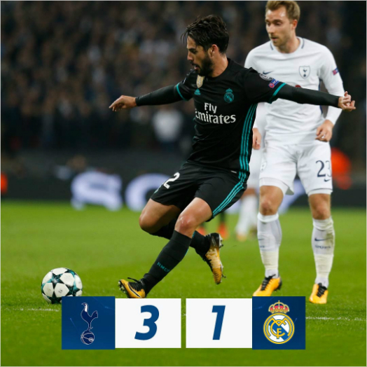 레알 마드리드가 챔피언스리그 조별리그 무패 행진을 30경기에서 마감했다. (사진=레알 마드리드 트위터)