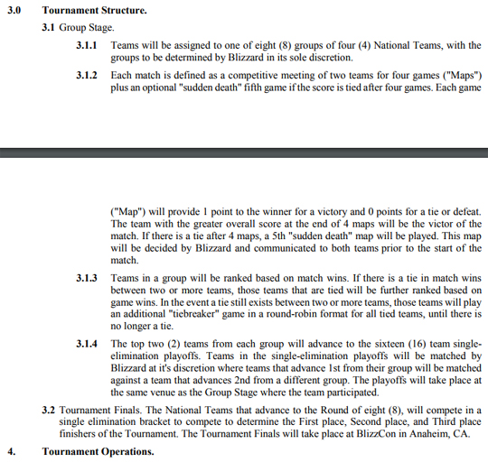 승리 시에만 1점을 준다고 표기된 오버워치 월드컵 규정집.