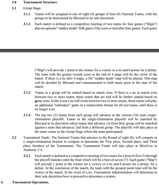 승리 및 무승부 시 1점을 준다고 표기된 또 다른 오버워치 월드컵 규정집.