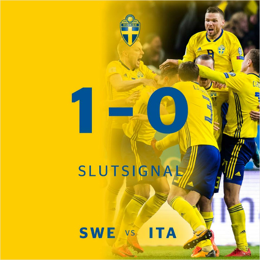 스웨덴이 이탈리아를 56년 만에 월드컵 탈락 위기로 밀어넣었다. (사진=스웨덴축구협회 페이스북)