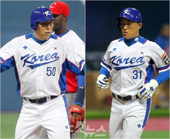 '국대 코너 외야수' 김현수(왼쪽)와 손아섭은 올해 월드베이스볼클래식(WBC) 대표팀에서 한솥밥을 먹었다.(자료사진=노컷뉴스DB)