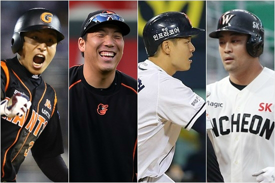 '삼성의 영입 후보군?' 손아섭(왼쪽부터)-김현수-민병헌-정의윤은 올해 이승엽이 은퇴한 삼성의 중심 타선을 보강해줄 자원으로 꼽힌다.(자료사진=롯데, 노컷뉴스DB, 두산, SK)