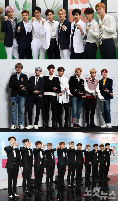 (사진 맨 위부터)엑소, 방탄소년단, 워너원(자료사진)