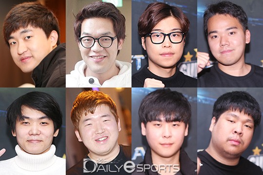 ◇ WEGL 슈퍼파이트에 참가하는 8명의 전사. 왼쪽 위부터 시계 방향으로 이영호, 임홍규, 김민철, 염보성, 김성현, 하늘, 변현제.