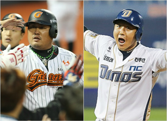 올해 FA 재자격을 얻었지만 보상 선수 규정과 적잖은 나이 등으로 어정쩡한 상황에 놓인 최준석(왼쪽)과 손시헌.(자료사진=롯데, NC)