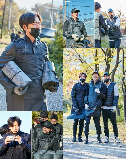 배우 박해진을 비롯한 장태유 PD, 곽시양, 이기우 등의 연탄 봉사 모습. (사진=마운틴무브먼트 제공)