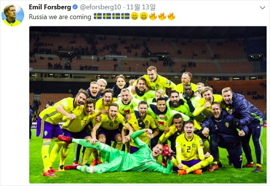 에밀 포르스베리는 소속팀 RB 라이프치히(독일)뿐 아니라 스웨덴 대표팀에서도 왼쪽 측면을 쉬지 않고 누비며 상대 수비를 무너뜨리는 '에이스'다.(사진=에밀 포르스베리 공식 트위터 갈무리)