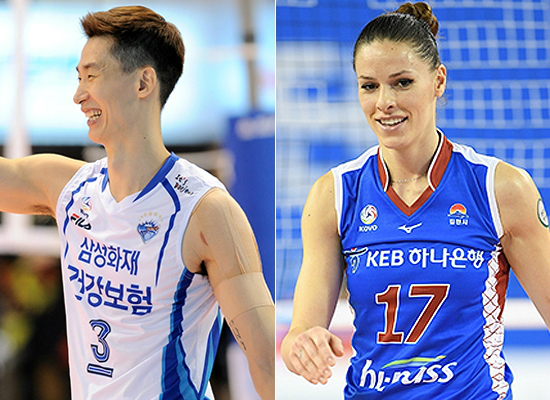 '도드람 2017-2018 V-리그' 2라운드 남녀부 최우수선수로 선정된 박철우(왼쪽)와 이바나. (사진=한국배구연맹 제공)