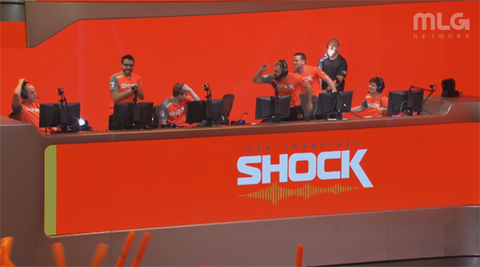프리시즌 개막전서 승리한 샌프란시스코 쇼크.(사진=오버워치 리그 중계 캡처)