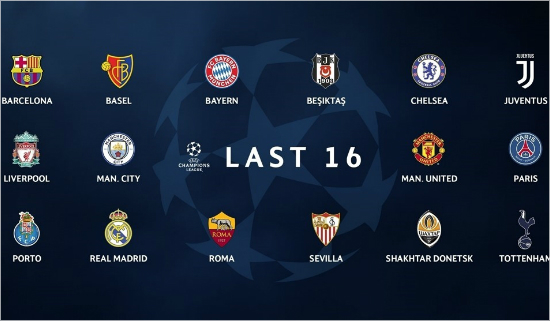 UEFA 챔피언스리그 16강 진출 팀. (사진=UEFA 홈페이지)