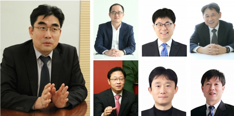(왼쪽부터 시계방향으로) 이동면 사장, 강국현 부사장, 윤종진 부사장, 이필재 부사장, 신광석 부사장, 박윤영 부사장, 신수정 부사장 (사진=KT)