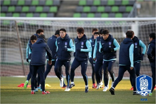 신태용호의 울산 전지훈련 장면. 선수들은 울산 전지훈련에 엄지손가락을 치켜세웠다. (사진=대한축구협회 제공)