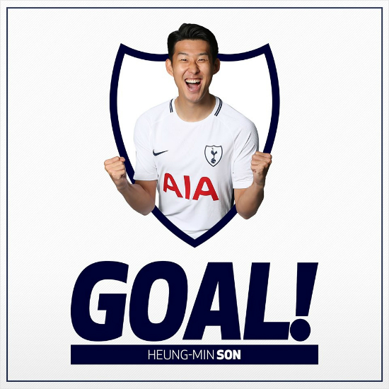 10일(한국 시각) 스토크시티와 홈 경기에서 골을 터뜨린 손흥민의 소식을 전하며 토트넘이 구단 페이스북에 올린 사진.