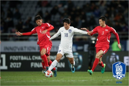 진성욱은 A매치 데뷔전에서 빠른 발과 적극적인 전방 압박으로 한국의 1-0 승리에 분명한 힘을 보탰다.(사진=대한축구협회 제공)