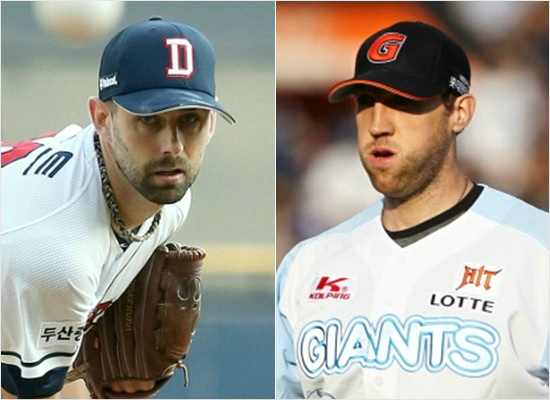 '헤어진 연인들' 올 시즌 뒤 각각 두산, 롯데와 결별한 더스틴 니퍼트(왼쪽)와 조시 린드블럼.(자료사진=두산, 롯데)
