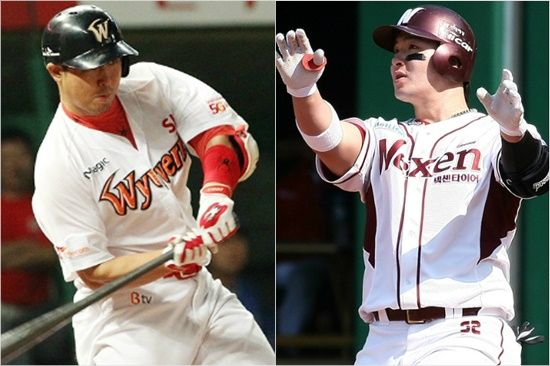 '2005년 동기생 본격 대결' 최근 2년 연속 홈런왕에 오른 SK 최정(왼쪽)과 그에 앞서 4년 연속 홈런킹이었던 넥센 박병호는 내년 대포 경쟁을 통해 3년 만의 50홈런 시대에 대한 기대감을 키우고 있다.(자료사진=SK,넥센)