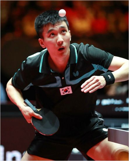지난 6월 독일 세계선수권대회 당시 이상수의 경기 모습.(사진=대한탁구협회)