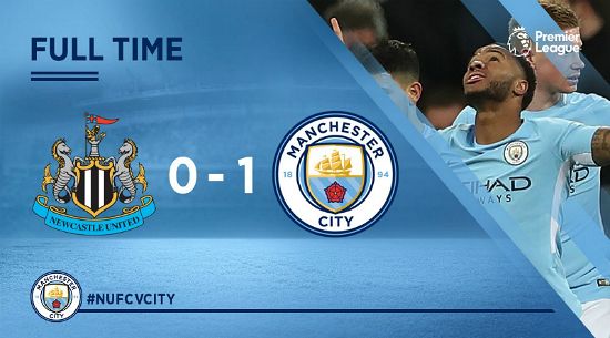 맨체스터 시티가 라힘 스털링의 결승골로 뉴캐슬을 꺾고 18연승에 성공했다. (사진=맨시티 트위터 캡처)