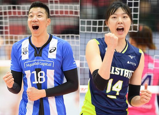 신영석(왼쪽)과 양효진이 '도드람 2017-2018 V-리그 올스타전' 팬 투표에서 남녀부 최다 득표자가 됐다. (사진=한국배구연맹 제공)