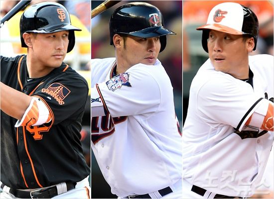 '이 사진은 이제 추억 속으로' 메이저리그에서 활약할 당시 황재균(왼쪽부터)-박병호-김현수의 모습.(사진=노컷뉴스DB)