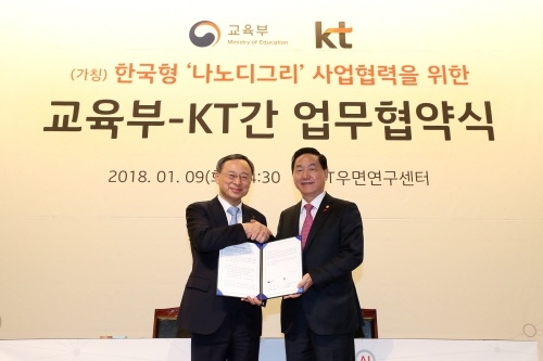 왼쪽부터황창규 KT 회장, 김상곤 부총리 겸 교육부장관