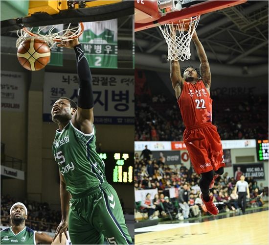 디온테 버튼(왼쪽)과 큐제이 피터슨. (사진=KBL 제공)