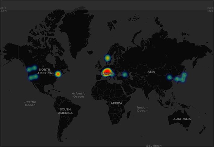 역대 동계올림픽 개최지. 개최지 대부분이 유럽 국가에 집중돼 있다. (사진=CARTO.COM 캡처)
