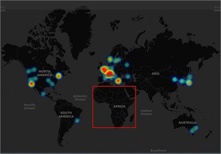 하계올림픽과 동계올림픽을 모두 집계했을 때 아프리카에서는 단 한 번의 올림픽도 열리지 않았다. (사진=CARTO.COM 캡처)