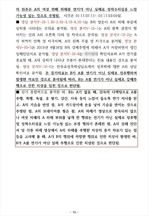 빨간 박스에 윤용인 박사가 기재한 강제추행 치상 여부 분석 종합 소견. (사진=자료사진)