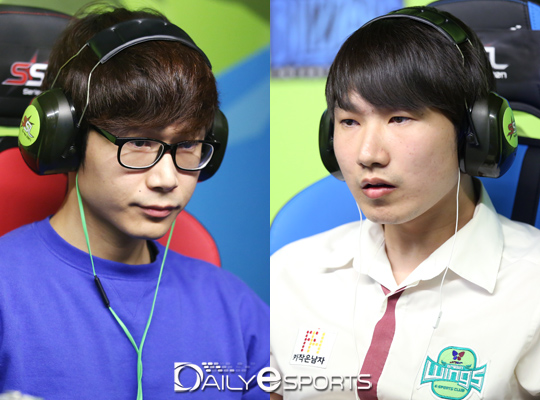 주성욱(왼쪽)과 김유진이 IEM 평창 스타2 종목 8강에 동반 진출했다.?