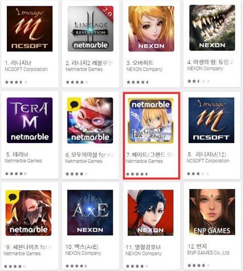 2월2일 기준 구글플레이 매출순위