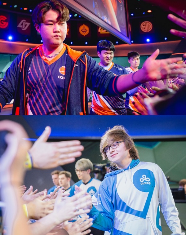 19일(한국 시간) 북미 1위 자리를 놓고 맞붙는 에코 폭스(위)와 C9(사진=라이엇게임즈 제공).