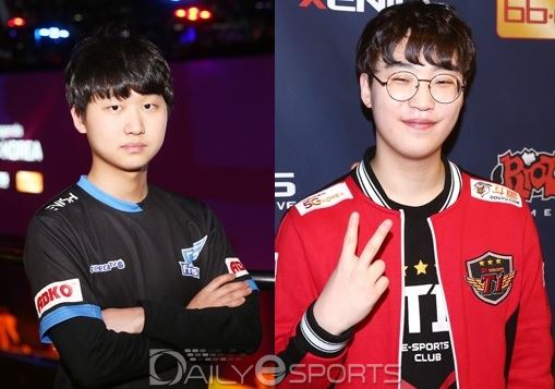 스프링 스플릿에서 두각을 나타내고 있는 신인인 아프리카 프릭스의 원거리 딜러 '에이밍' 김하람(왼쪽)과 SK텔레콤 T1의 정글러 '블라썸' 박범찬의 대결이 성사될지 관심이 모이고 있다.