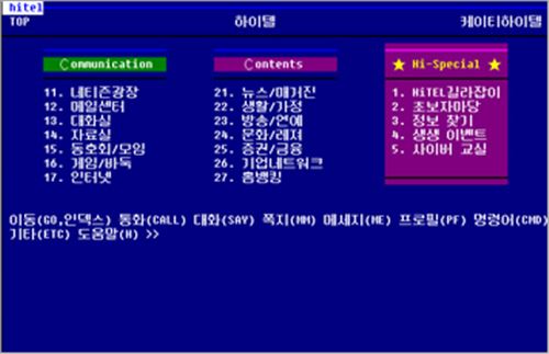 하이텔 PC 통신 화면