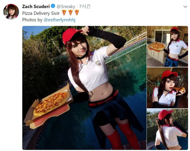 클라우드 나인의 원거리 딜러 'Sneaky' 자카리 스쿠데리가 트위터에 올린 코스튬 플레이 사진들.