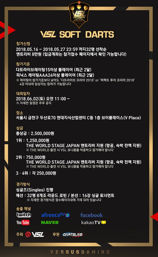 VSL 주관 '다트 코리아 2018' 오는 20일 개막…'소프트 다트' 대회도 직접 개최