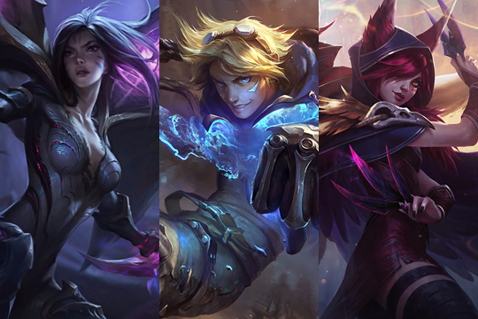 LoL 챔피언 카이사(왼쪽)과 이즈리얼(가운데), 자야.