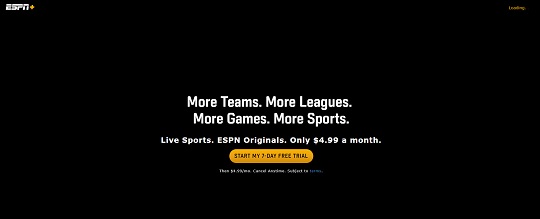 ESPN+의 초기 화면.