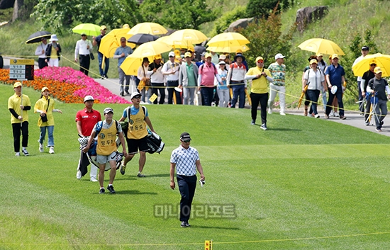 [포토] 챔피언조를 따르는 노란 우산 물결