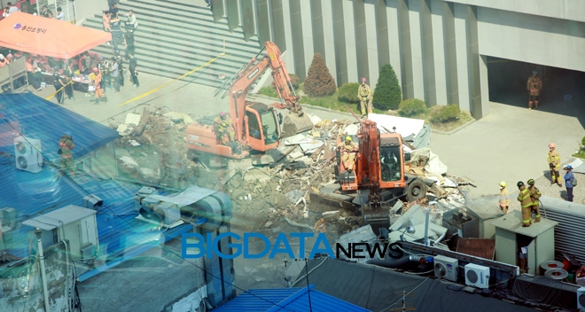서울 용산구 한강로 2가 용산역 앞 4층짜리 상가 건물 붕괴현장