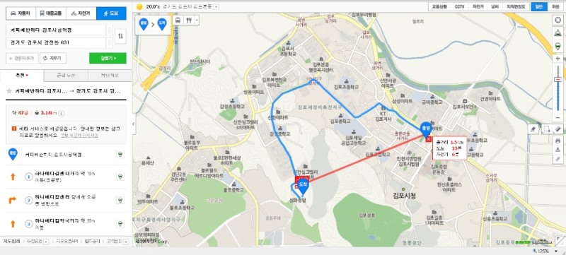 김포시청역에서 김포센트럴헤센까지 걸을 때 거리(자료=네이버 지도) 